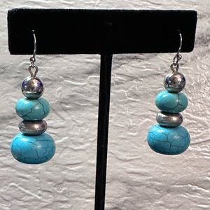 Faux turquoise and silver tone bead earrings.